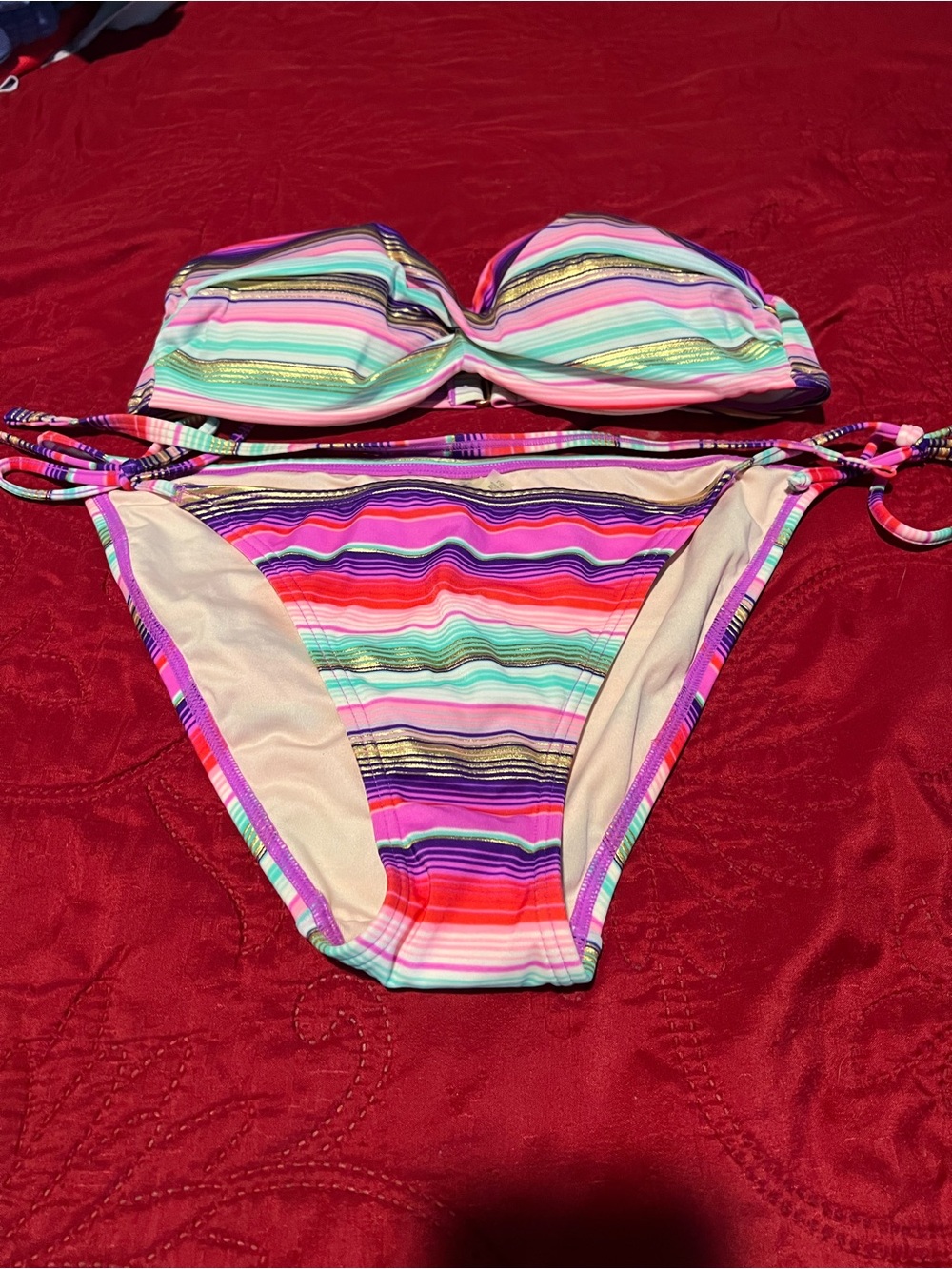 NWOT Victoria Secret Colorful Striped Bandeau Bikini Set - Multi